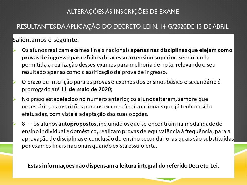 Alterações às inscrições de exame
