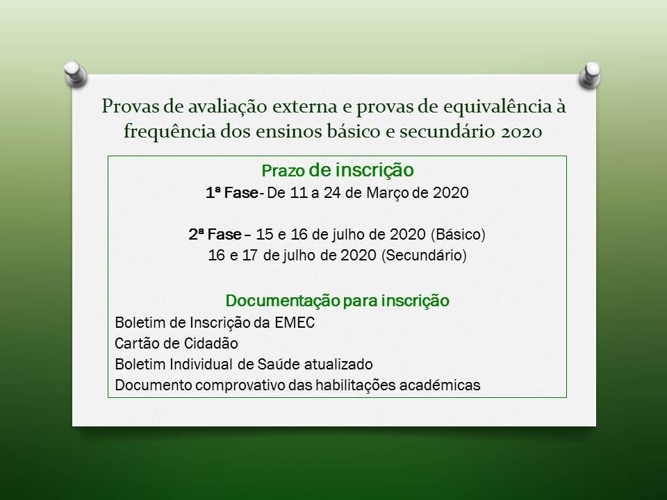 Provas de avaliação externa e das provas de